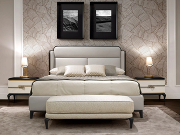 DILAN - Leather double bed with upholstered headboard by A.R. Arredamenti - view 3